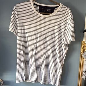 Banana Republic Small White and Navy Thin Stripe Crew Tee